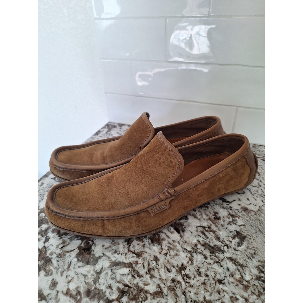 Gucci Italy Brown‎ Suede Leather Driving Loafers Mens 10D Designer Dress Loafers - Picture 7 of 14